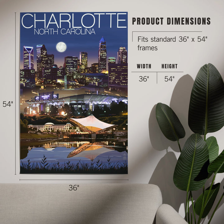 Charlotte, North Carolina, Skyline at Night, Art & Giclee Prints - Lantern Press