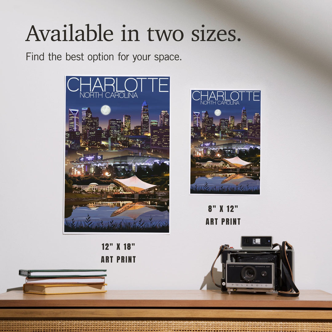 Charlotte, North Carolina, Skyline at Night, Art & Giclee Prints - Lantern Press