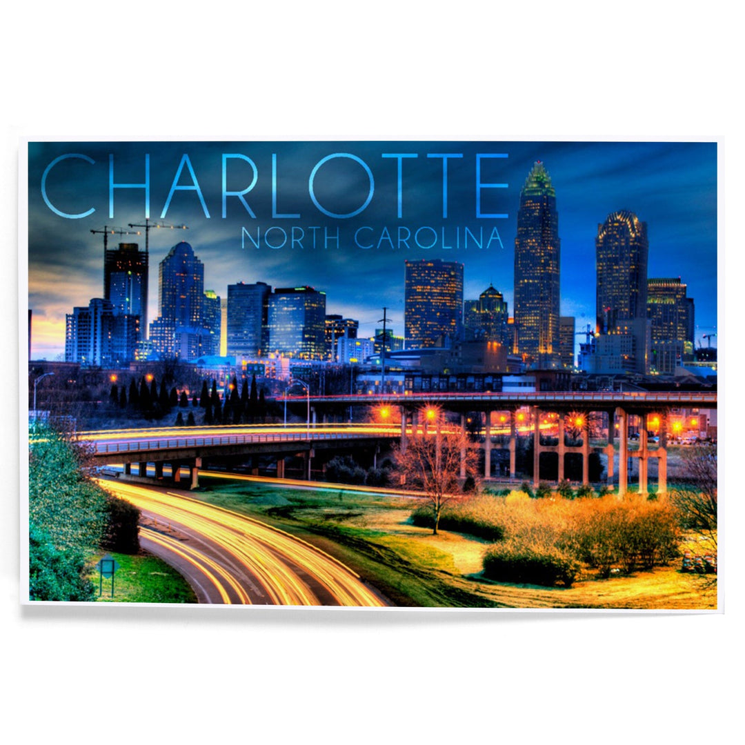 Charlotte, North Carolina, Skyline at Night, Art & Giclee Prints - Lantern Press