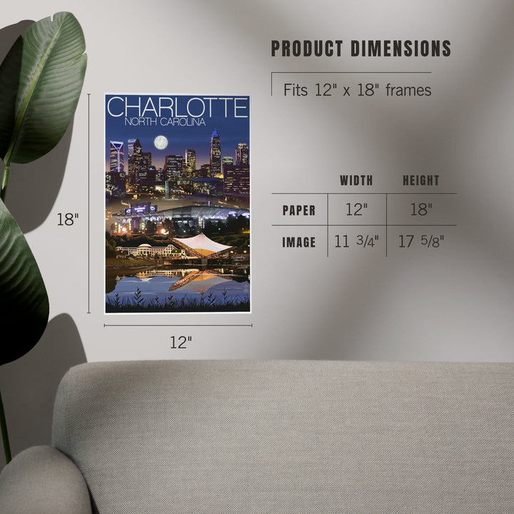 Charlotte, North Carolina, Skyline at Night, Art & Giclee Prints - Lantern Press