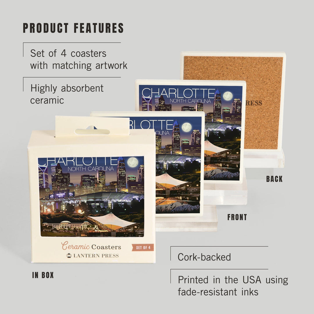 Charlotte, North Carolina, Skyline at Night, Coasters Coasters Lantern Press 