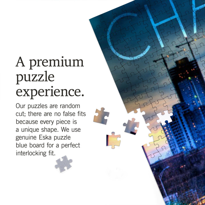 Charlotte, North Carolina, Skyline at Night, Jigsaw Puzzle Puzzle Lantern Press 