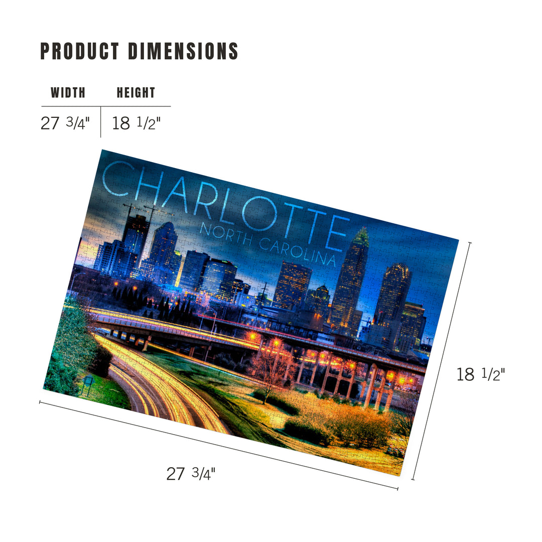 Charlotte, North Carolina, Skyline at Night, Jigsaw Puzzle Puzzle Lantern Press 