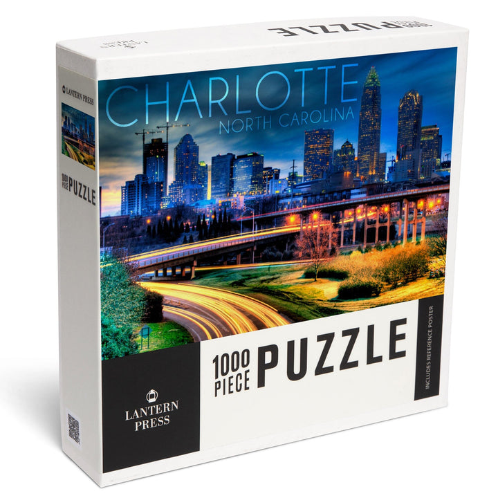 Charlotte, North Carolina, Skyline at Night, Jigsaw Puzzle Puzzle Lantern Press 