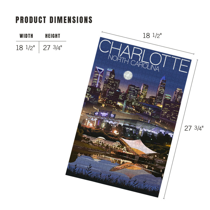 Charlotte, North Carolina, Skyline at Night, Jigsaw Puzzle Puzzle Lantern Press 