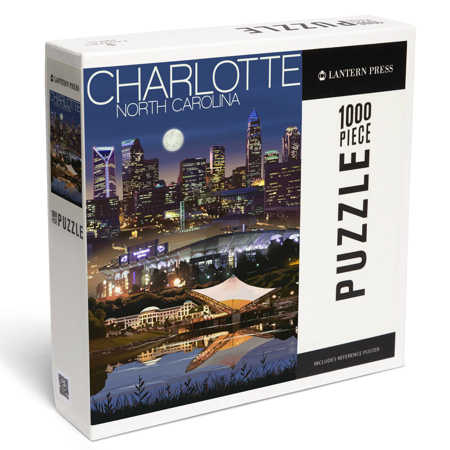 Charlotte, North Carolina, Skyline at Night, Jigsaw Puzzle Puzzle Lantern Press 