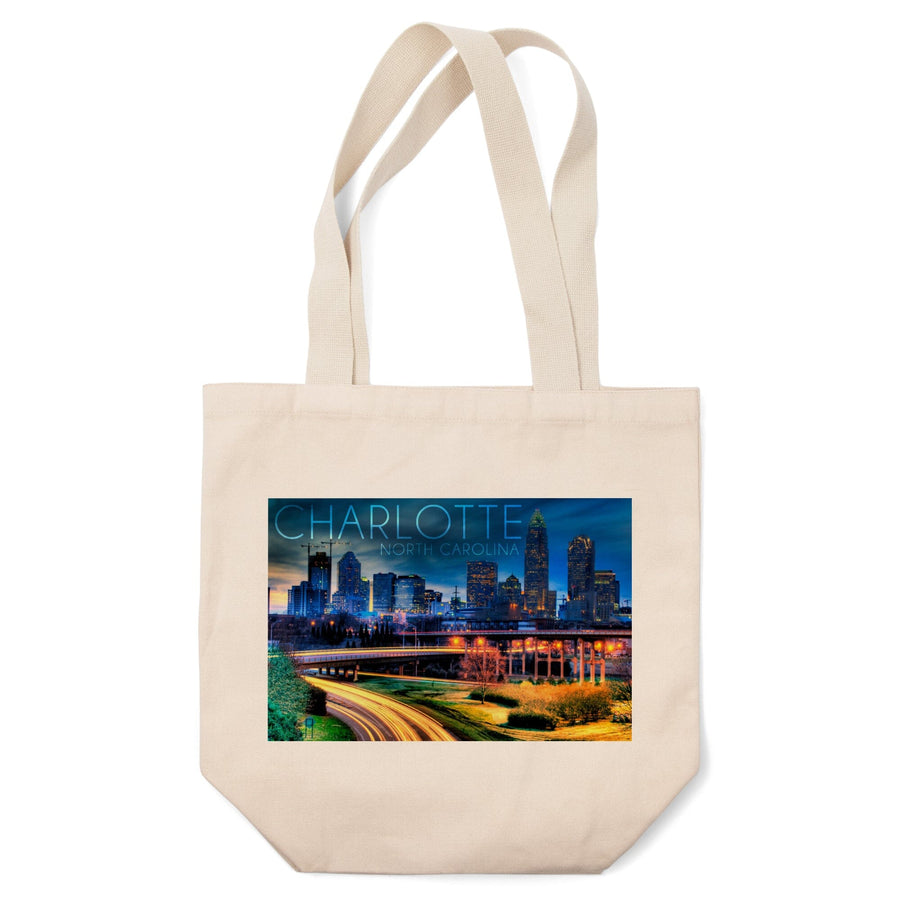 Charlotte, North Carolina, Skyline at Night, Tote Bag Totes Lantern Press 