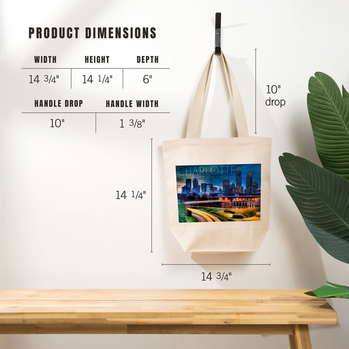Charlotte, North Carolina, Skyline at Night, Tote Bag Totes Lantern Press 