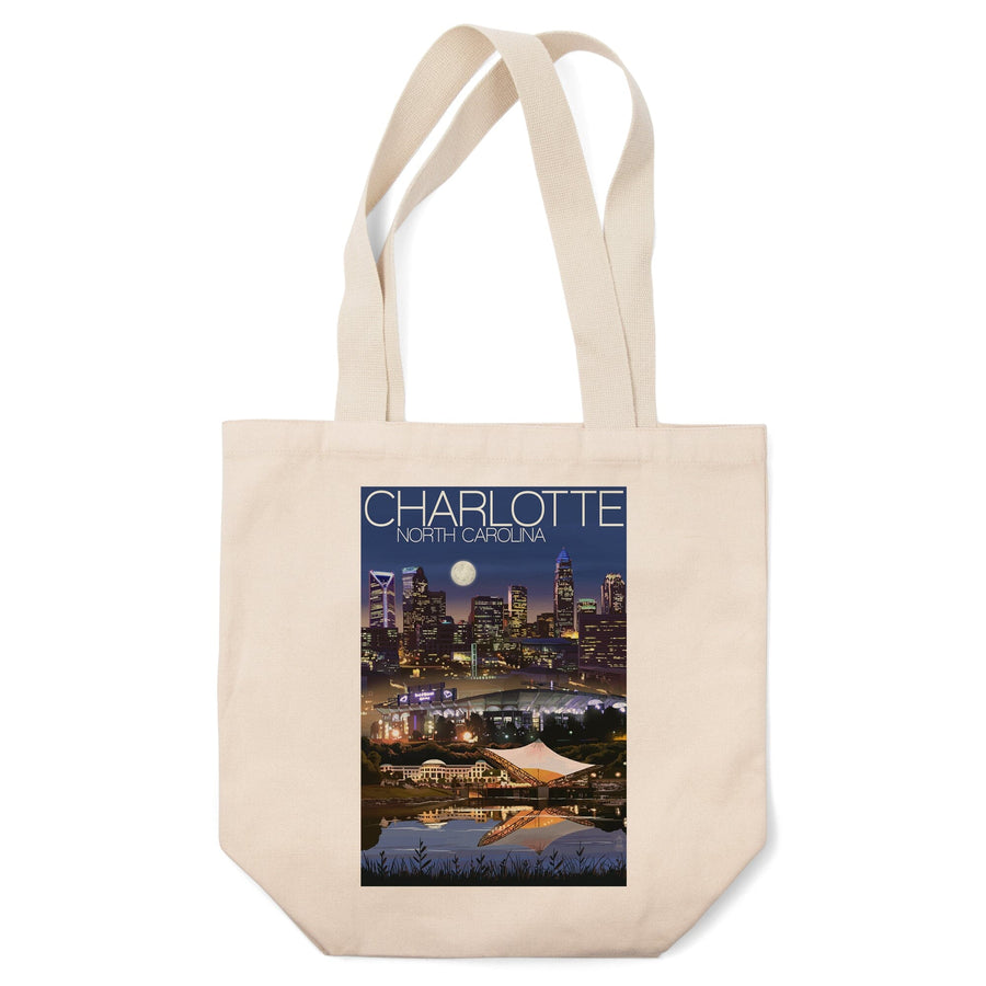 Charlotte, North Carolina, Skyline at Night, Tote Bag Totes Lantern Press 