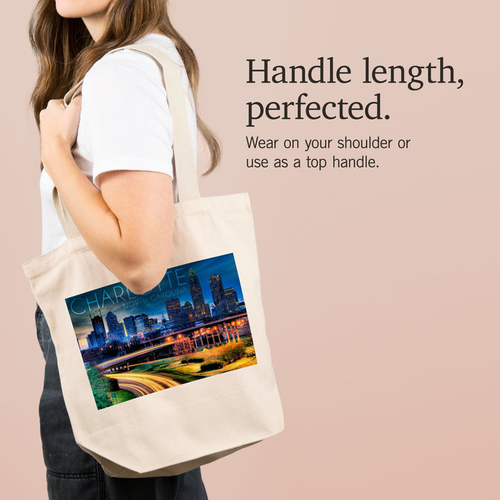 Charlotte, North Carolina, Skyline at Night, Tote Bag Totes Lantern Press 