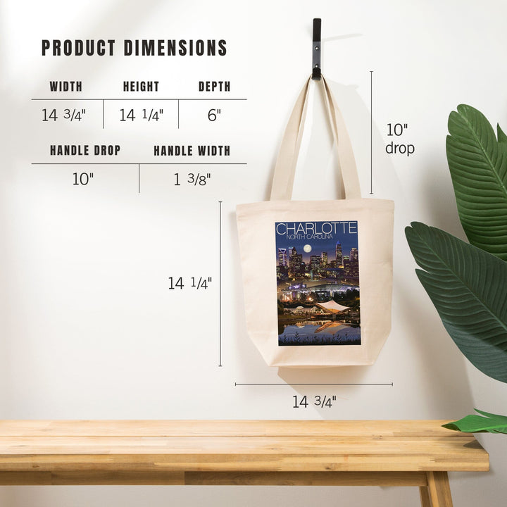 Charlotte, North Carolina, Skyline at Night, Tote Bag Totes Lantern Press 