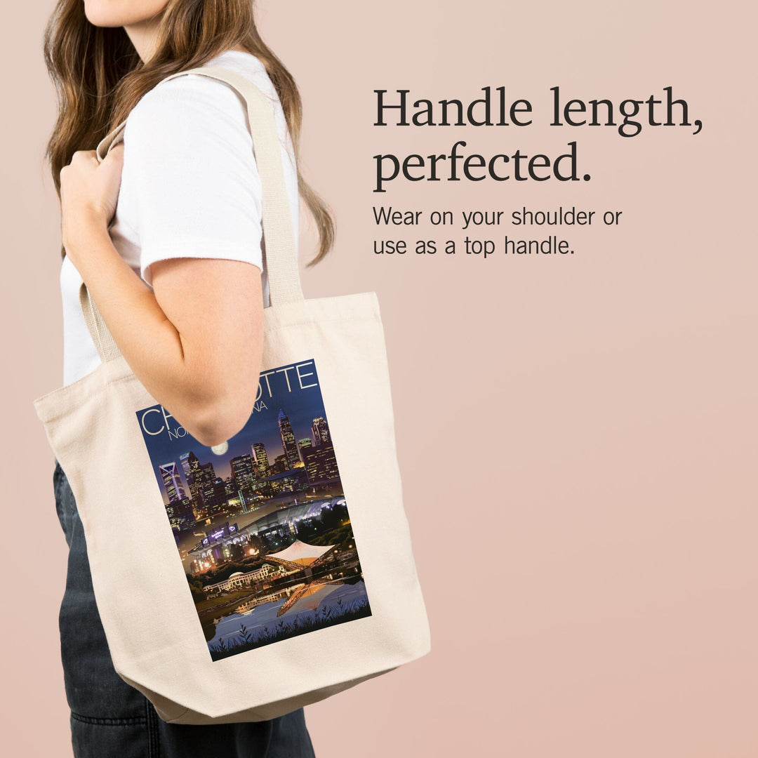 Charlotte, North Carolina, Skyline at Night, Tote Bag Totes Lantern Press 