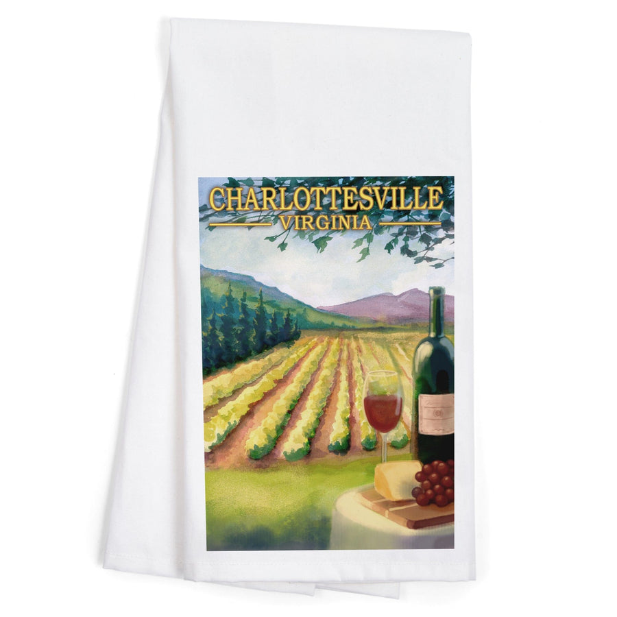 Charlottesville, Virginia, Wine Country, Vineyard Scene, Organic Cotton Kitchen Tea Towels Kitchen Lantern Press 