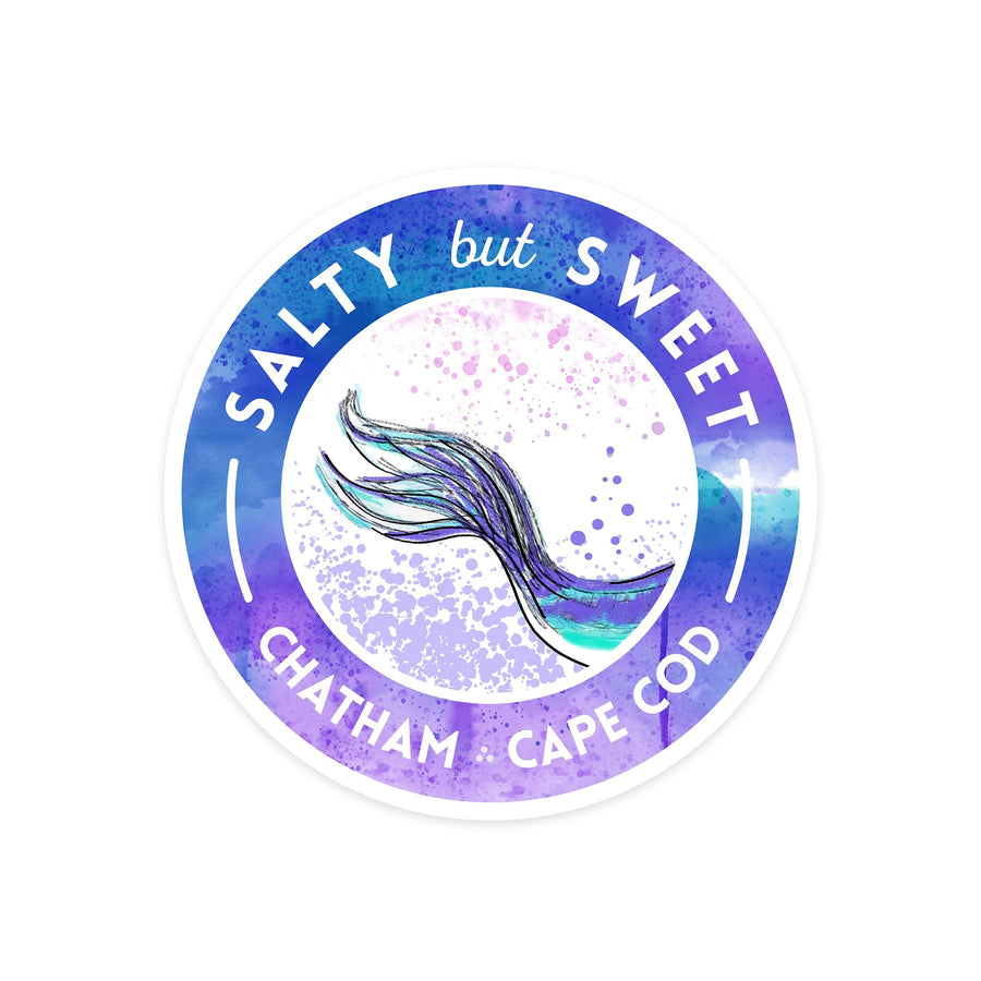 Chatham, Massachusetts, Cape Cod, Salty but Sweet, Mermaid Tail, Contour, Vinyl Sticker - Lantern Press