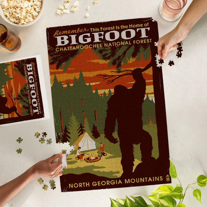 Chattahoochee National Forest, Georgia, Home of Bigfoot, Jigsaw Puzzle Puzzle Lantern Press 