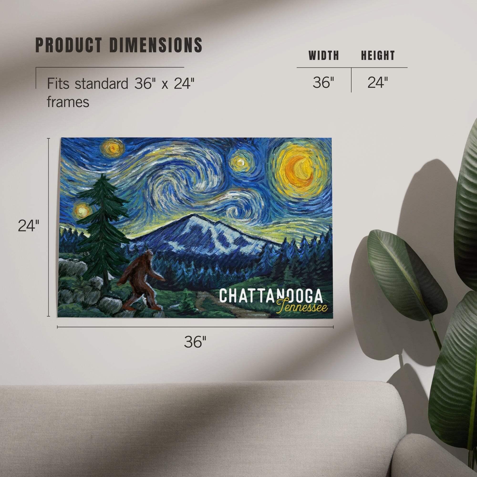 絵画 ゴルグ トナイト Tonight Chattanooga, Tennessee, Bigfoot, Starry Night art prints, metal