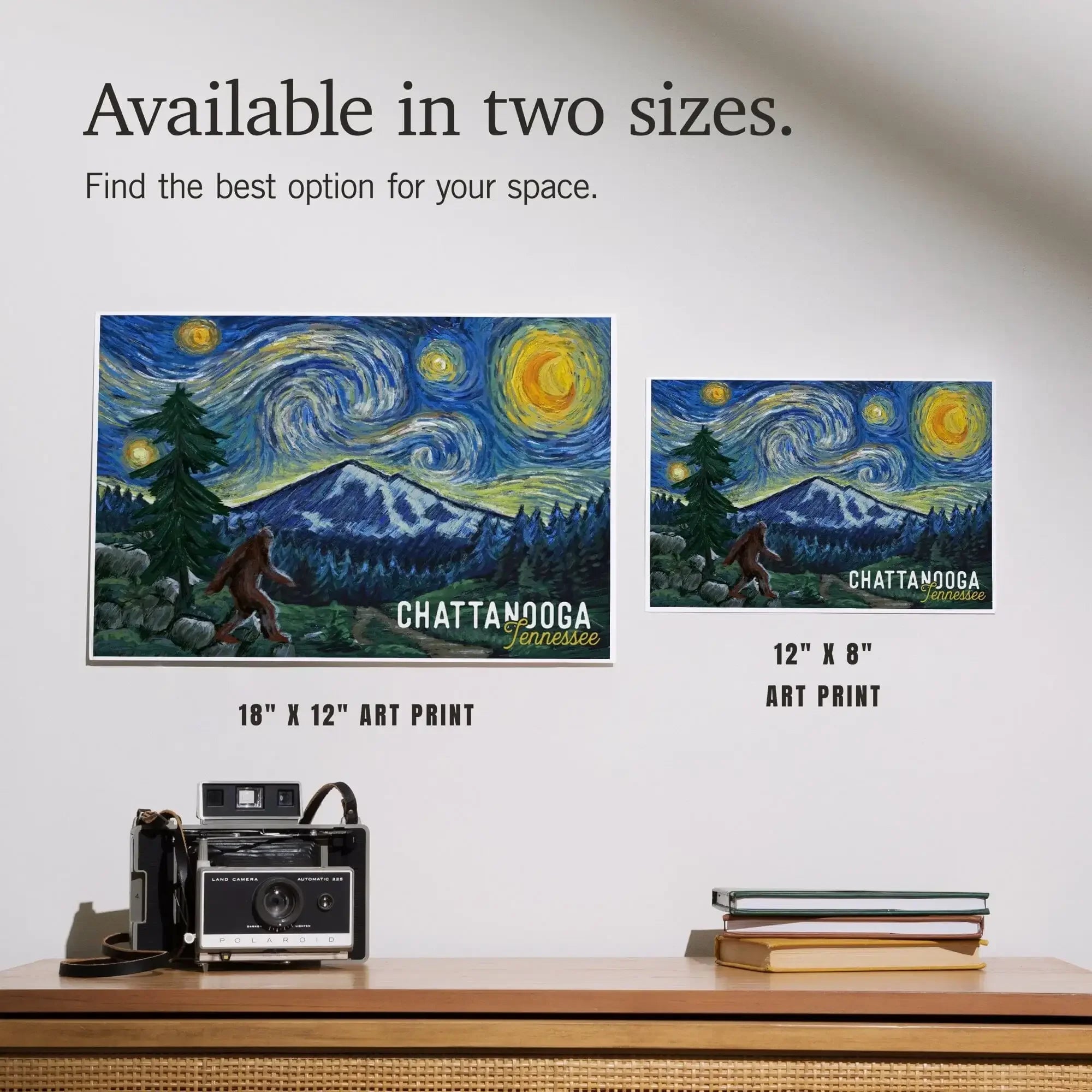 Chattanooga, Tennessee, Bigfoot, Starry Night art prints, metal