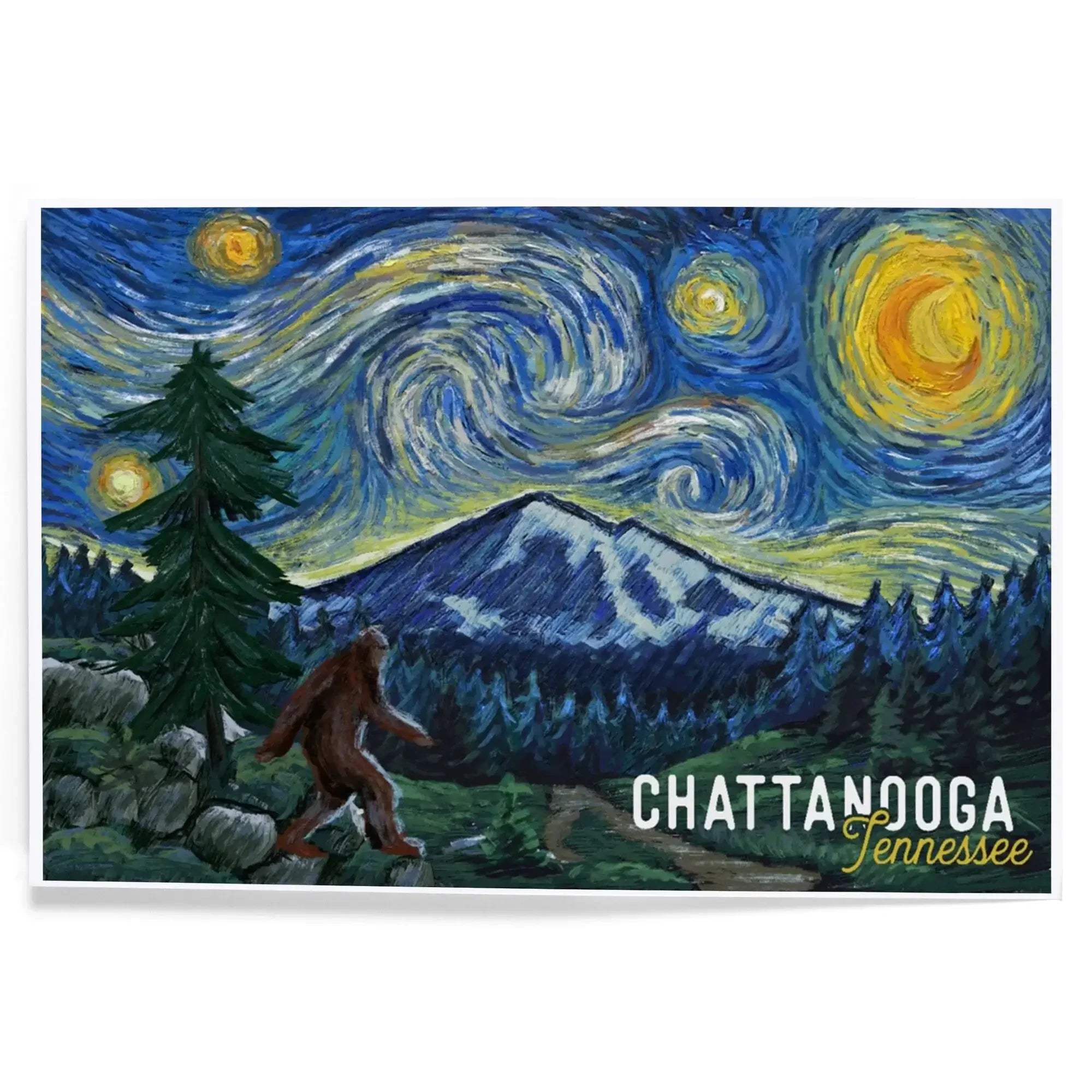 Chattanooga, Tennessee, Bigfoot, Starry Night art prints, metal