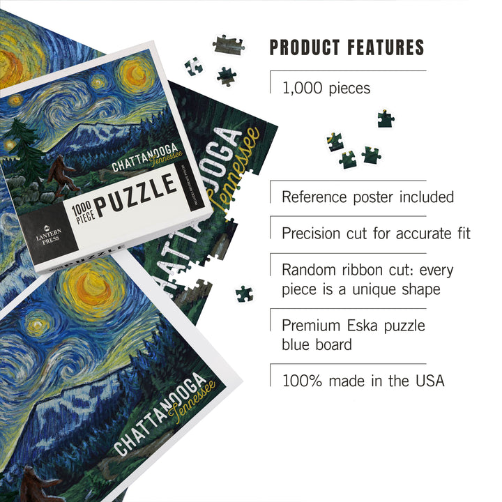 Chattanooga, Tennessee, Bigfoot, Starry Night, Jigsaw Puzzle Puzzle Lantern Press 