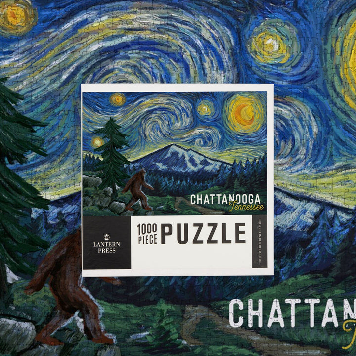 Chattanooga, Tennessee, Bigfoot, Starry Night, Jigsaw Puzzle Puzzle Lantern Press 