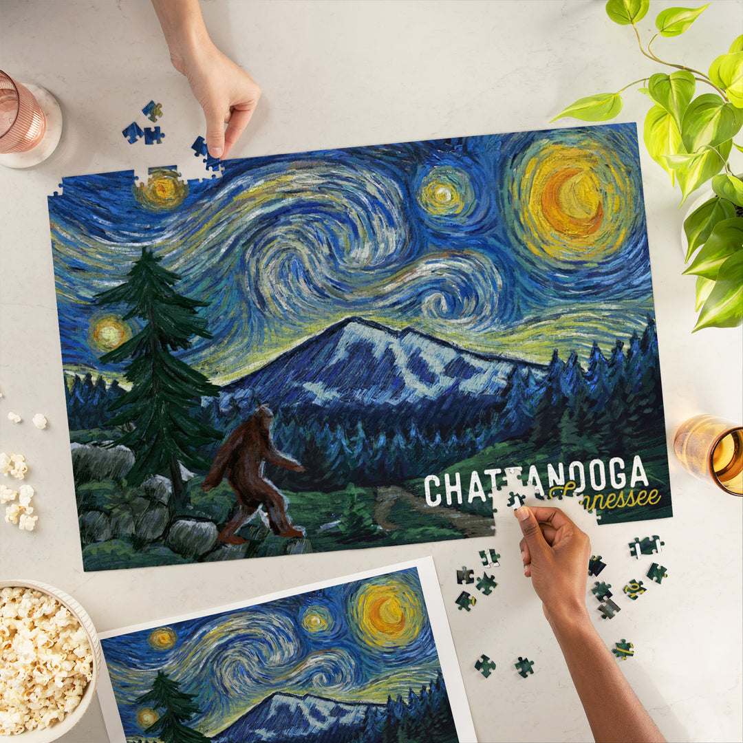Chattanooga, Tennessee, Bigfoot, Starry Night, Jigsaw Puzzle Puzzle Lantern Press 