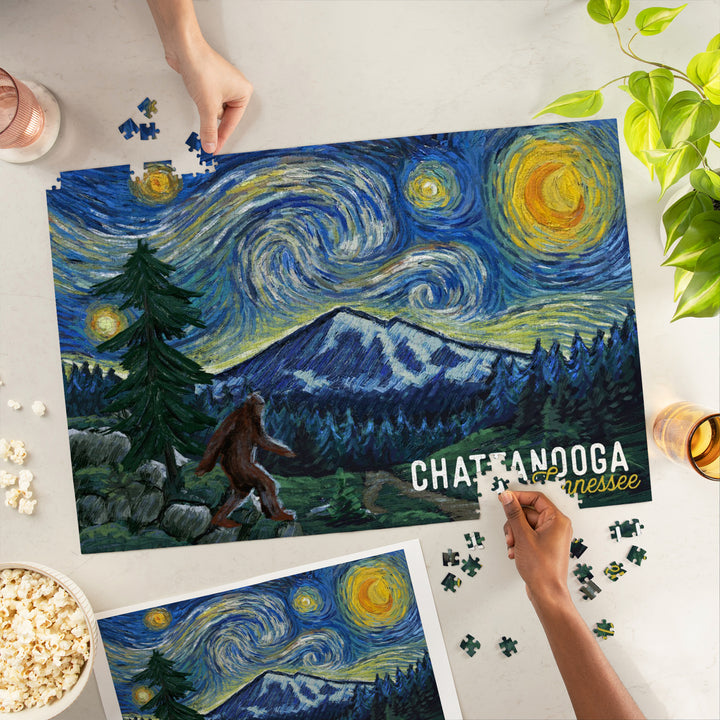 Chattanooga, Tennessee, Bigfoot, Starry Night, Jigsaw Puzzle Puzzle Lantern Press 