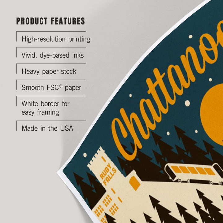 Chattanooga, Tennessee, Retro Skyline, Art & Giclee Prints Art Lantern Press 