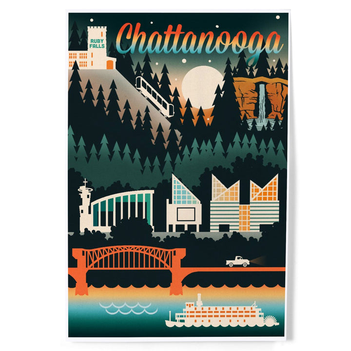 Chattanooga, Tennessee, Retro Skyline Chromatic Series, Art & Giclee Prints Art Lantern Press 