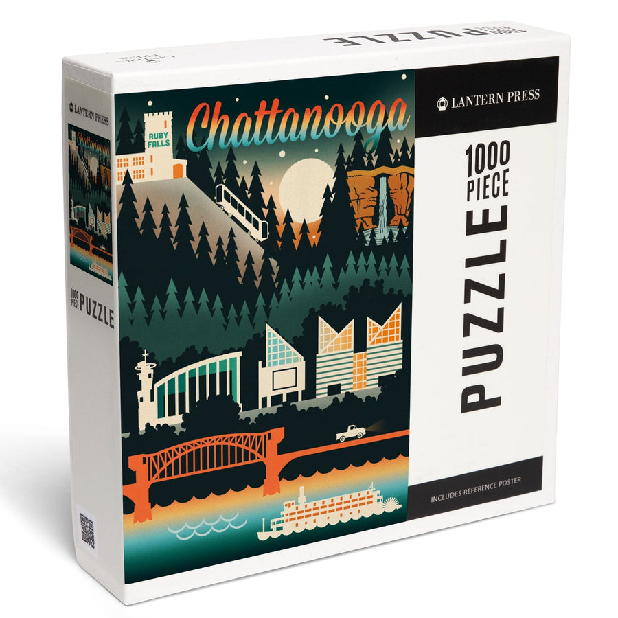 Chattanooga, Tennessee, Retro Skyline Chromatic Series, Jigsaw Puzzle Puzzle Lantern Press 
