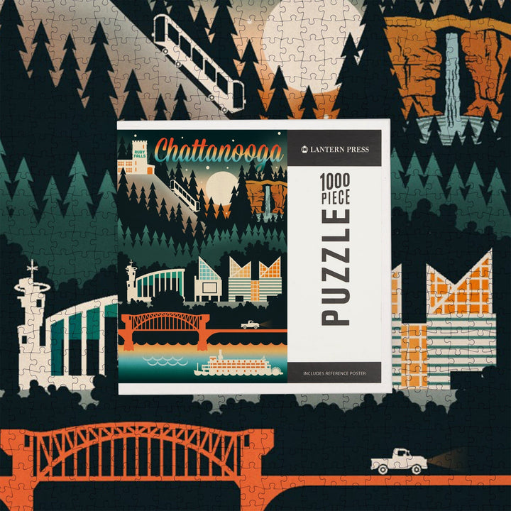 Chattanooga, Tennessee, Retro Skyline Chromatic Series, Jigsaw Puzzle Puzzle Lantern Press 