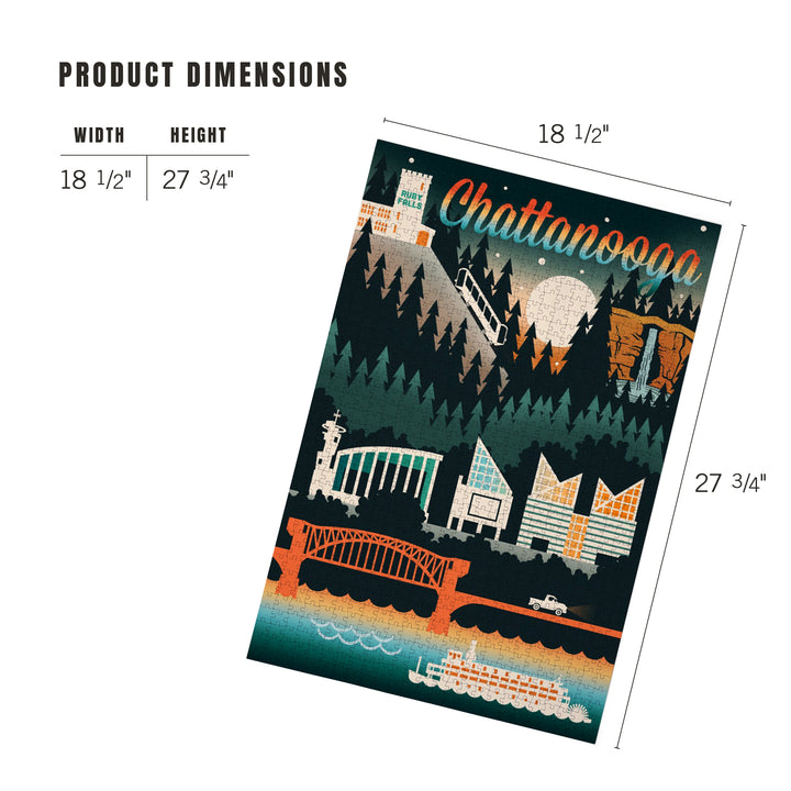 Chattanooga, Tennessee, Retro Skyline Chromatic Series, Jigsaw Puzzle Puzzle Lantern Press 