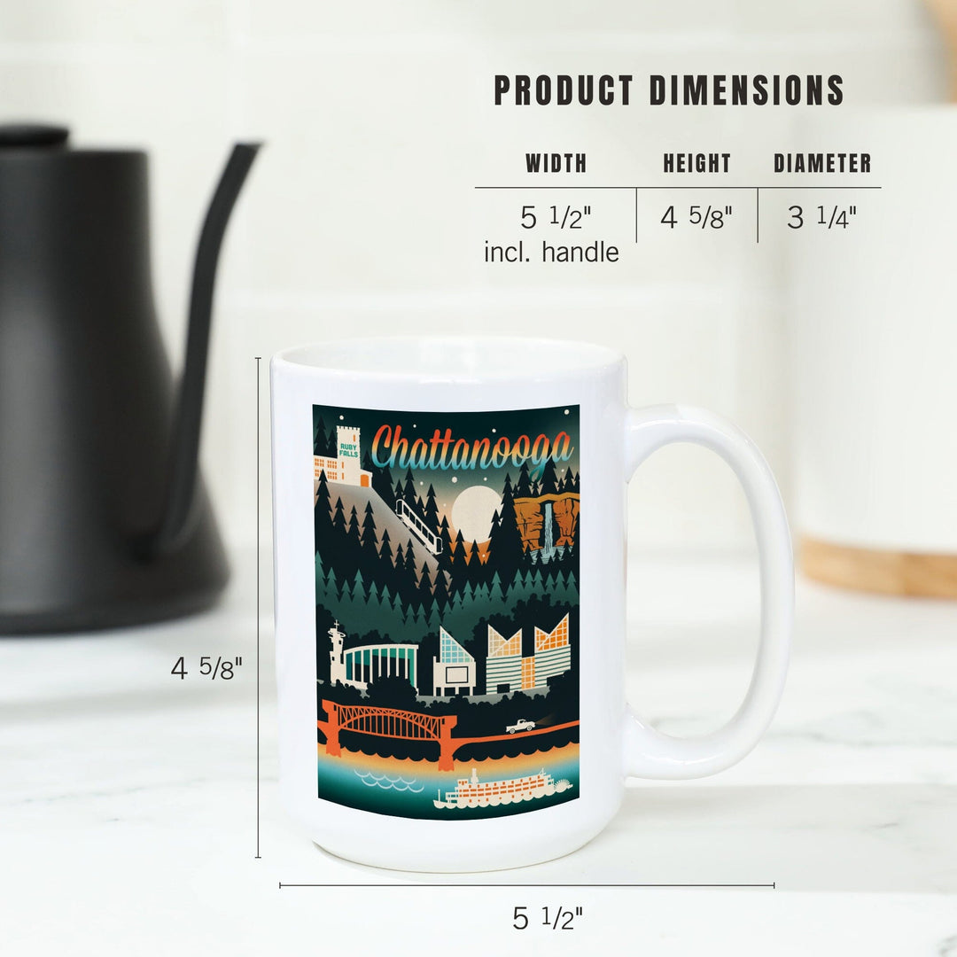 Chattanooga, Tennessee, Retro Skyline Chromatic Series, Lantern Press Artwork, Ceramic Mug Mugs Lantern Press 