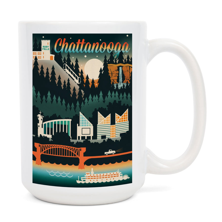 Chattanooga, Tennessee, Retro Skyline Chromatic Series, Lantern Press Artwork, Ceramic Mug Mugs Lantern Press 