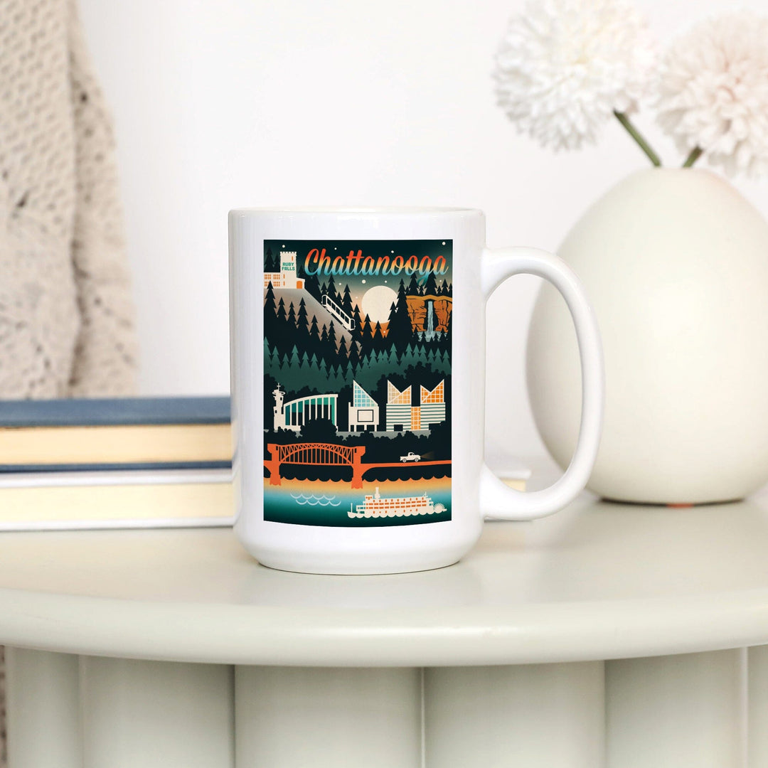 Chattanooga, Tennessee, Retro Skyline Chromatic Series, Lantern Press Artwork, Ceramic Mug Mugs Lantern Press 