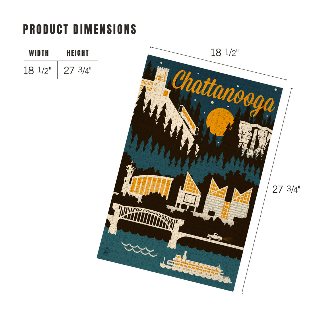 Chattanooga, Tennessee, Retro Skyline, Jigsaw Puzzle Puzzle Lantern Press 