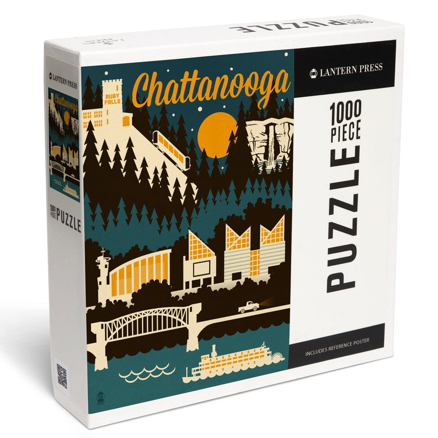 Chattanooga, Tennessee, Retro Skyline, Jigsaw Puzzle Puzzle Lantern Press 