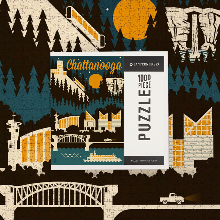 Chattanooga, Tennessee, Retro Skyline, Jigsaw Puzzle Puzzle Lantern Press 