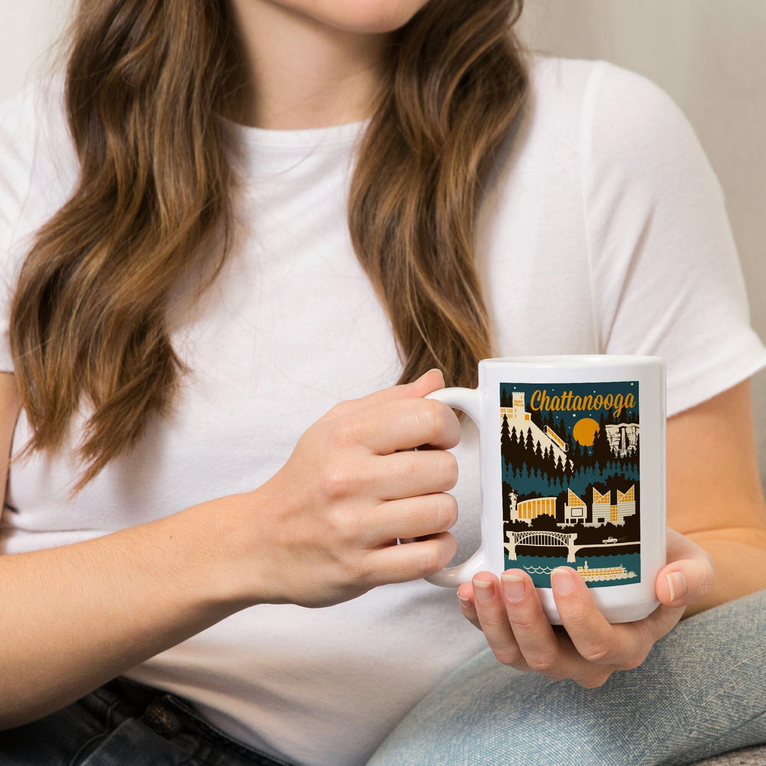 Chattanooga, Tennessee, Retro Skyline, Lantern Press Artwork, Ceramic Mug - Lantern Press