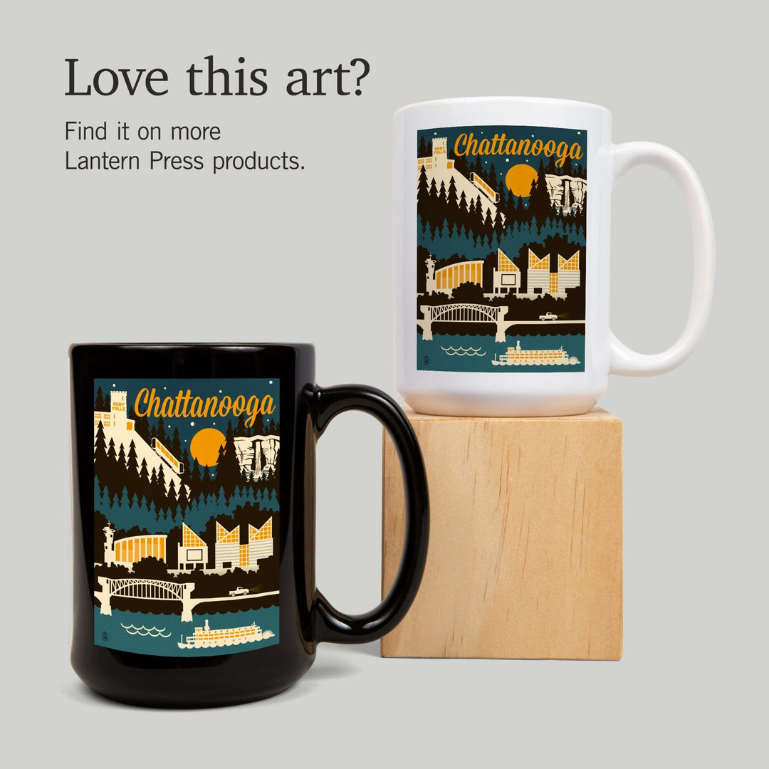 Chattanooga, Tennessee, Retro Skyline, Lantern Press Artwork, Ceramic Mug - Lantern Press