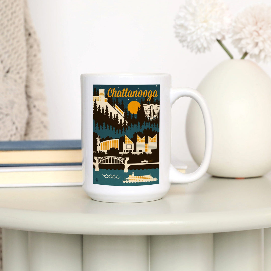 Chattanooga, Tennessee, Retro Skyline, Lantern Press Artwork, Ceramic Mug - Lantern Press