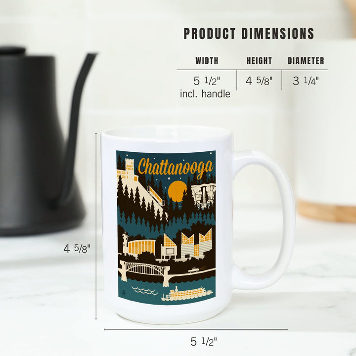 Chattanooga, Tennessee, Retro Skyline, Lantern Press Artwork, Ceramic Mug - Lantern Press