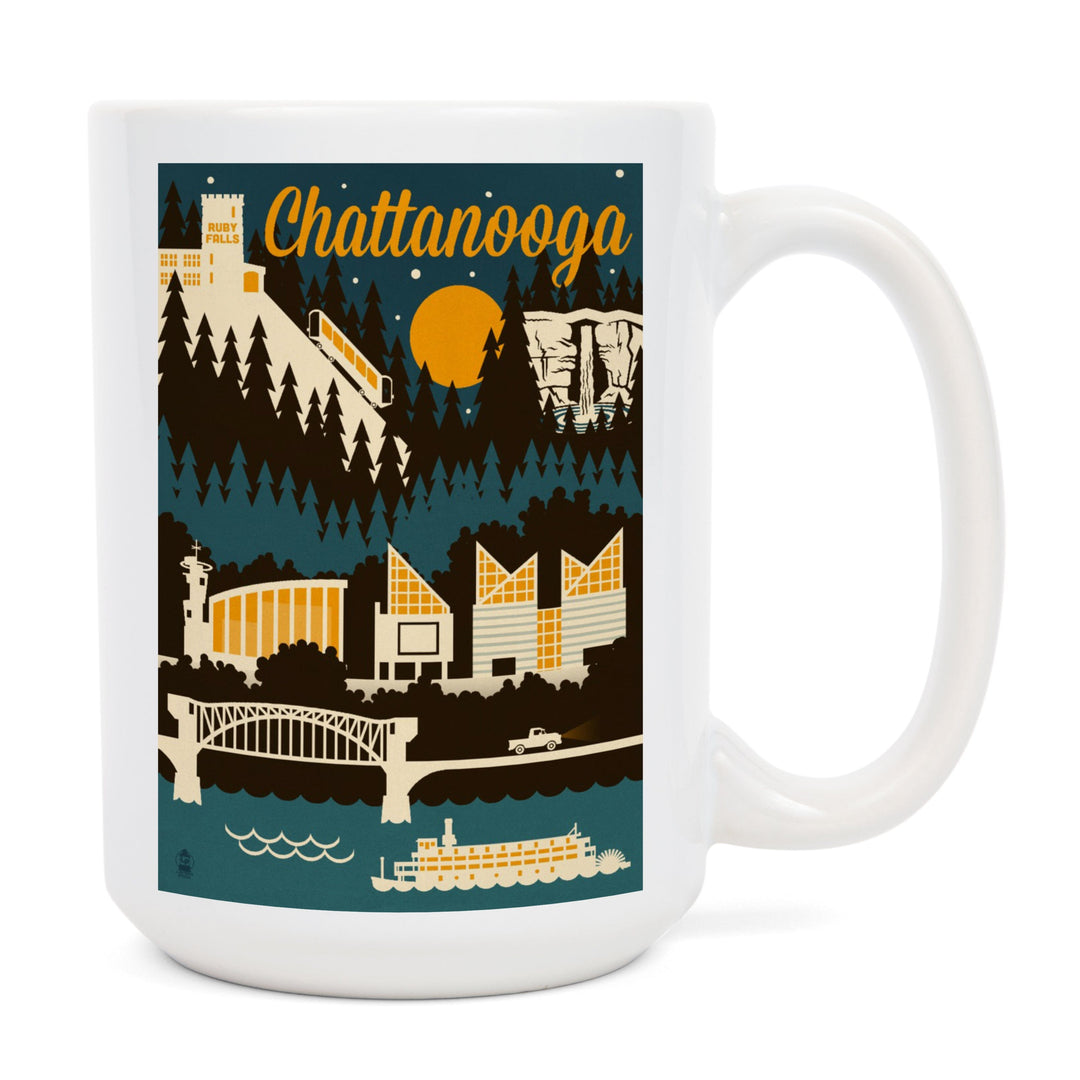 Chattanooga, Tennessee, Retro Skyline, Lantern Press Artwork, Ceramic Mug - Lantern Press
