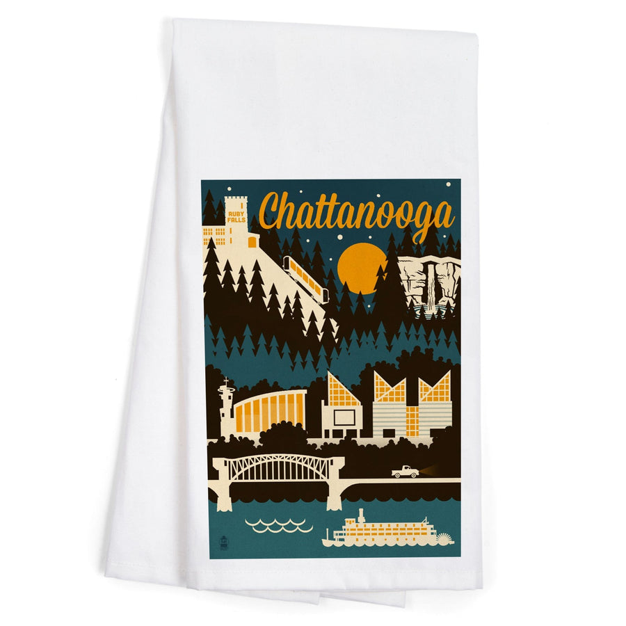 Chattanooga, Tennessee, Retro Skyline, Organic Cotton Kitchen Tea Towels Kitchen Lantern Press 