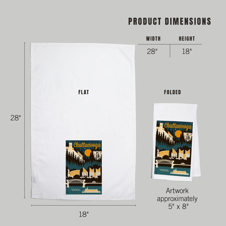 Chattanooga, Tennessee, Retro Skyline, Organic Cotton Kitchen Tea Towels Kitchen Lantern Press 