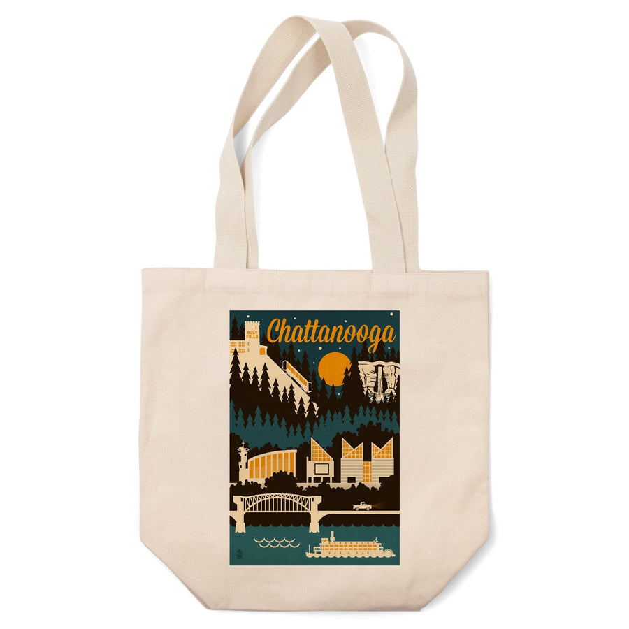 Chattanooga, Tennessee, Retro Skyline, Tote Bag Totes Lantern Press 