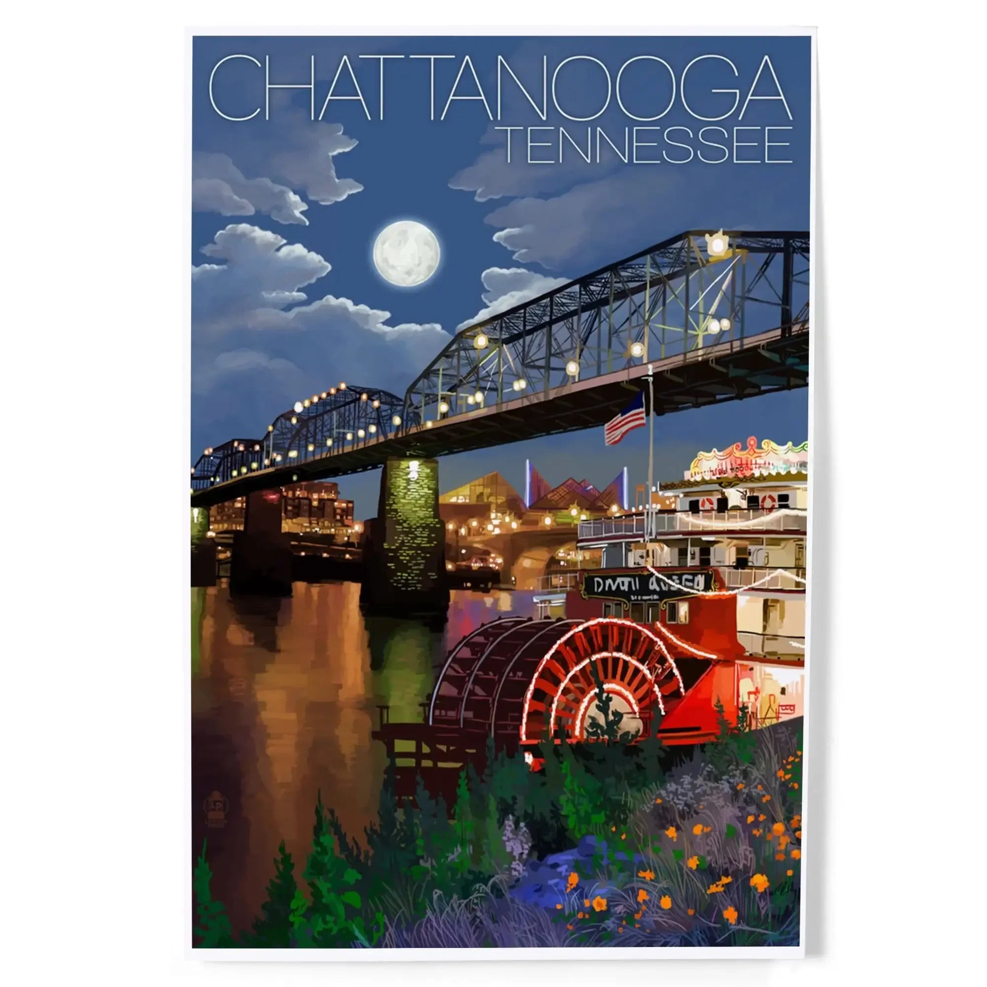 Chattanooga, Tennessee, Skyline at Night art prints, metal signs