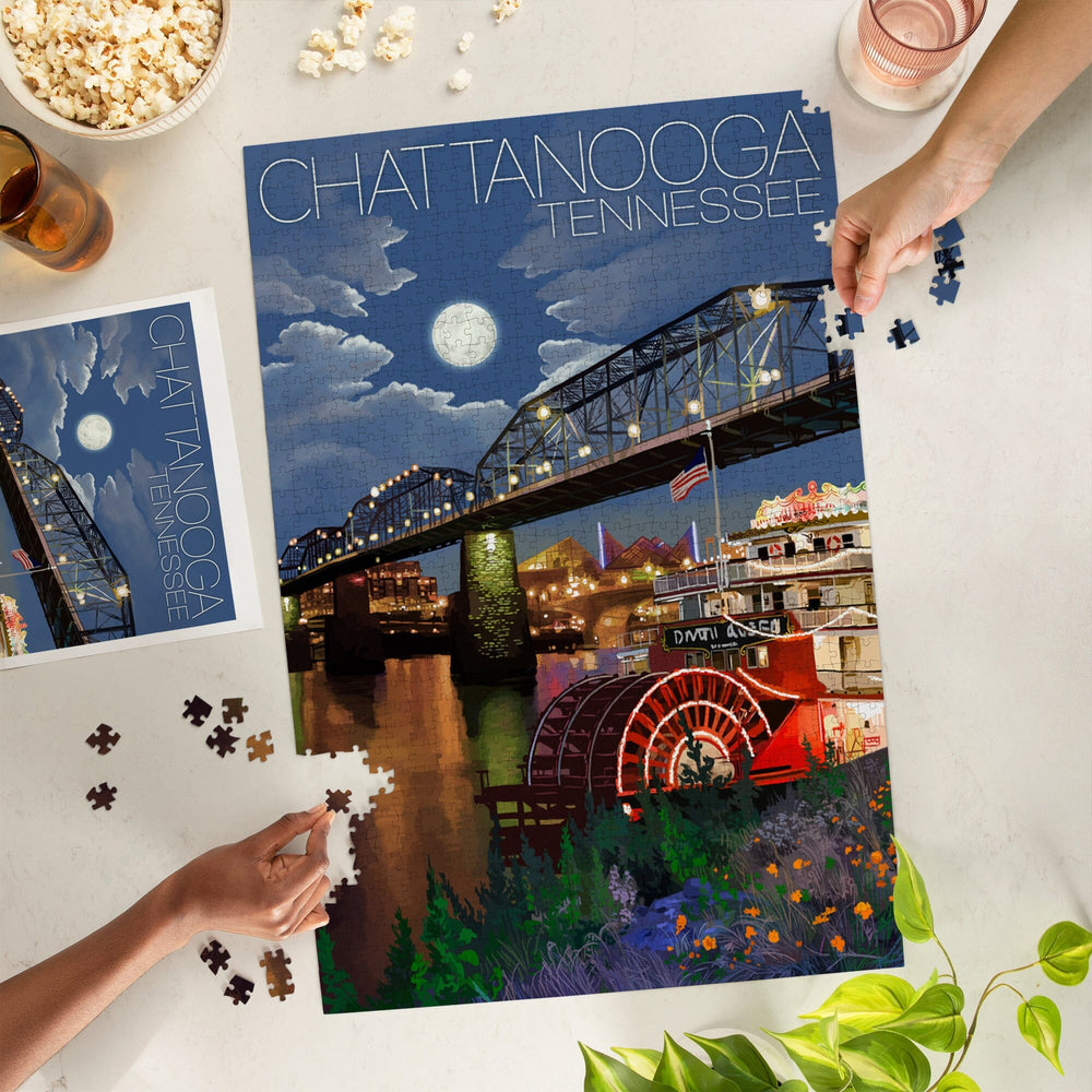 Chattanooga, Tennessee, Skyline at Night, Jigsaw Puzzle Puzzle Lantern Press 