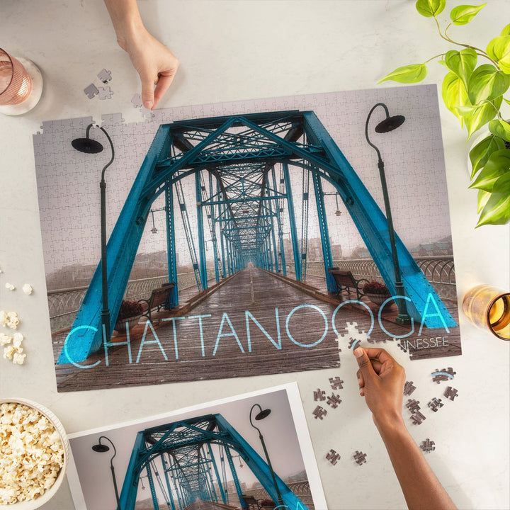 Chattanooga, Tennessee, Walnut Street Bridge in the Fog, Jigsaw Puzzle Puzzle Lantern Press 