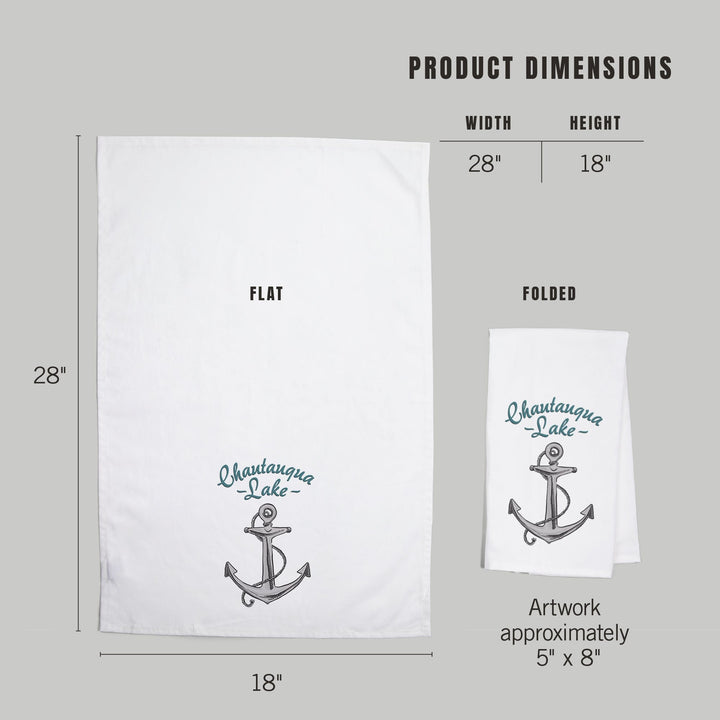 Chautauqua Lake, New York, Anchor Icon, Organic Cotton Kitchen Tea Towels Kitchen Lantern Press 
