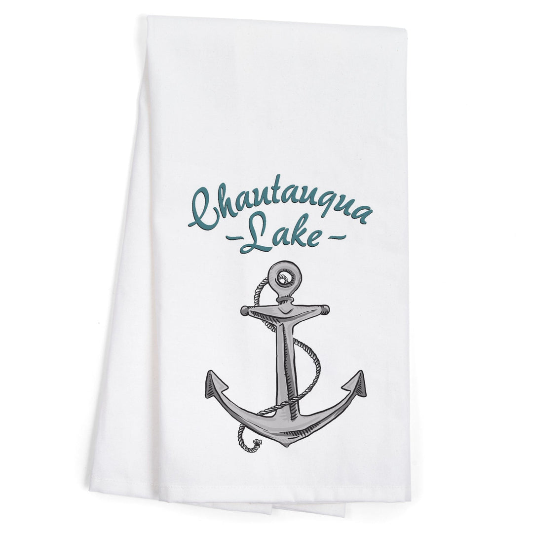 Chautauqua Lake, New York, Anchor Icon, Organic Cotton Kitchen Tea Towels Kitchen Lantern Press 